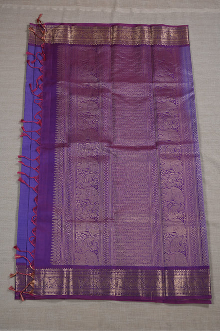Purple Light Weight Kanchipuram Silk Saree With Magenta Pink Borders