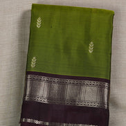 Olive Green Soft Silk Saree With Plum Color Borders