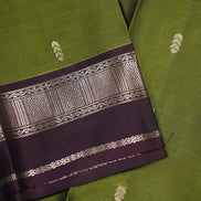 Olive Green Soft Silk Saree With Plum Color Borders