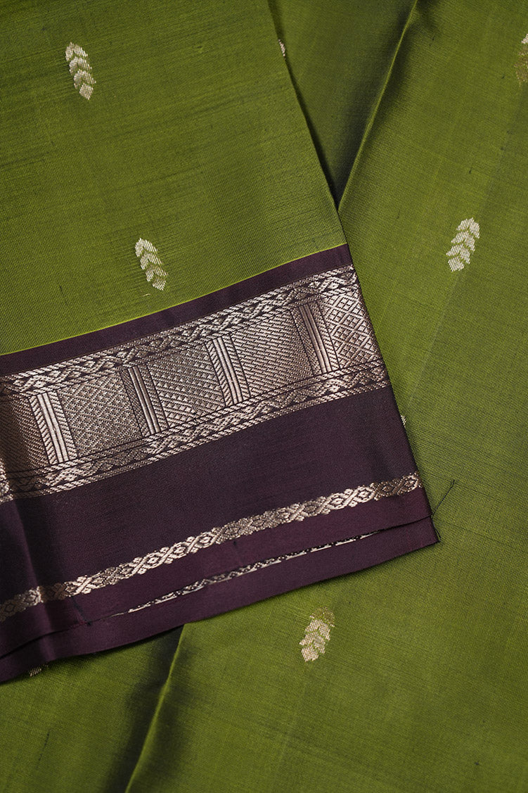 Olive Green Soft Silk Saree With Plum Color Borders