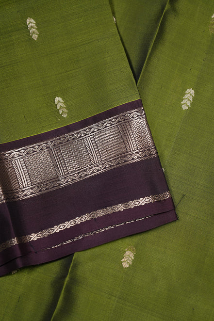 Olive Green Soft Silk Saree With Plum Color Borders