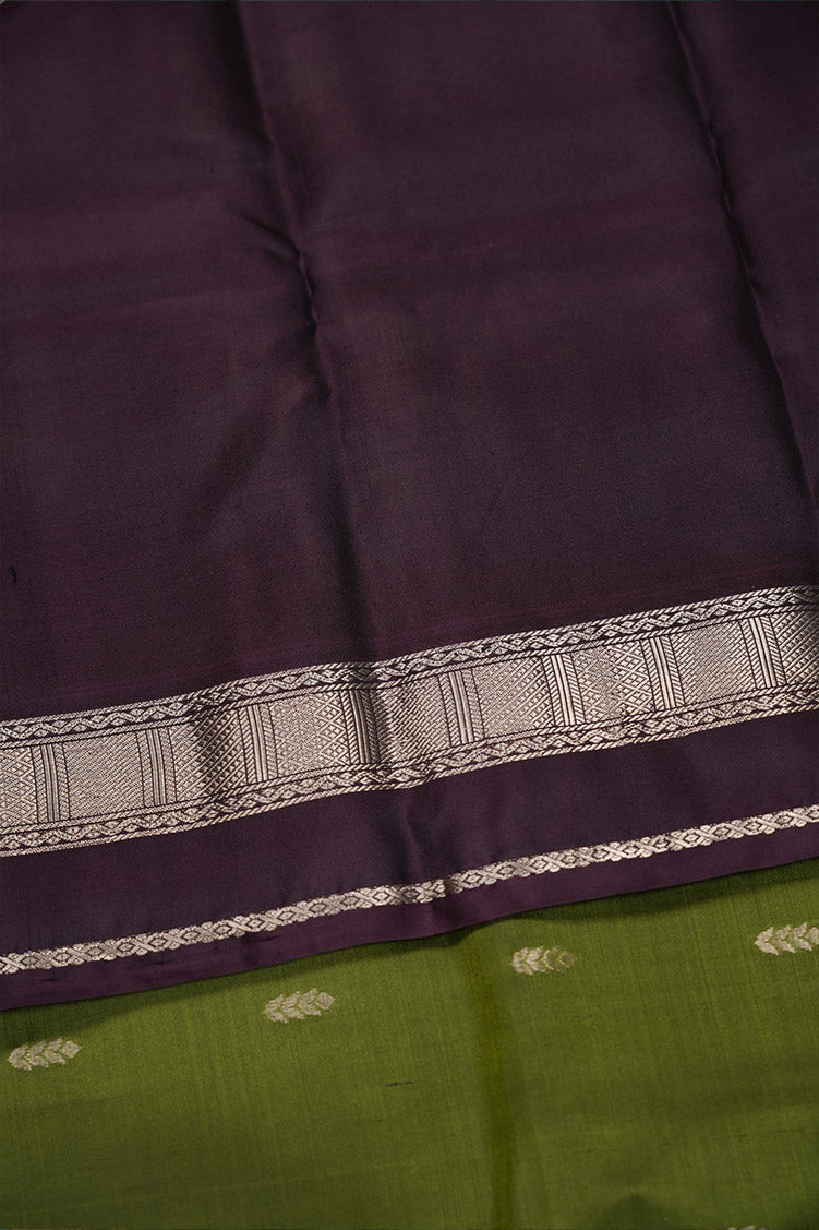 Olive Green Soft Silk Saree With Plum Color Borders