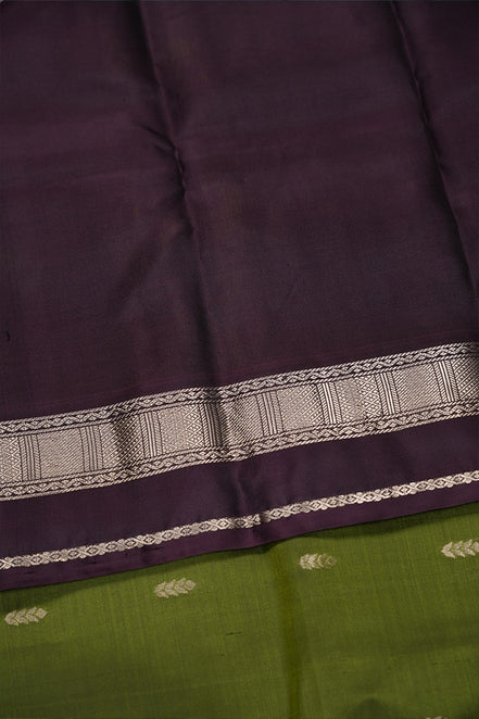 Olive Green Soft Silk Saree With Plum Color Borders