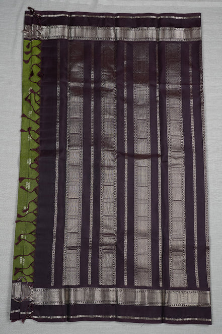 Olive Green Soft Silk Saree With Plum Color Borders