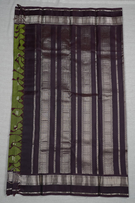 Olive Green Soft Silk Saree With Plum Color Borders