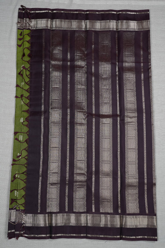 Olive Green Soft Silk Saree With Plum Color Borders