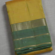 Lemon Yellow Softsilk Saree with Aqua Green Borders