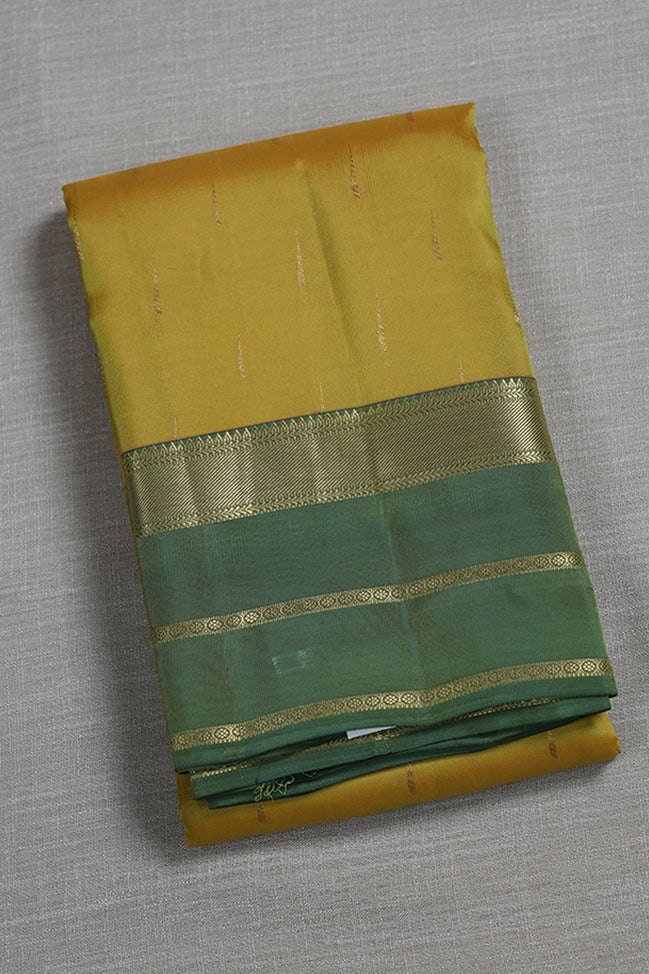 Lemon Yellow Softsilk Saree with Aqua Green Borders