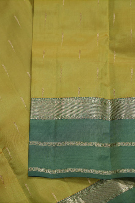 Lemon Yellow Softsilk Saree with Aqua Green Borders