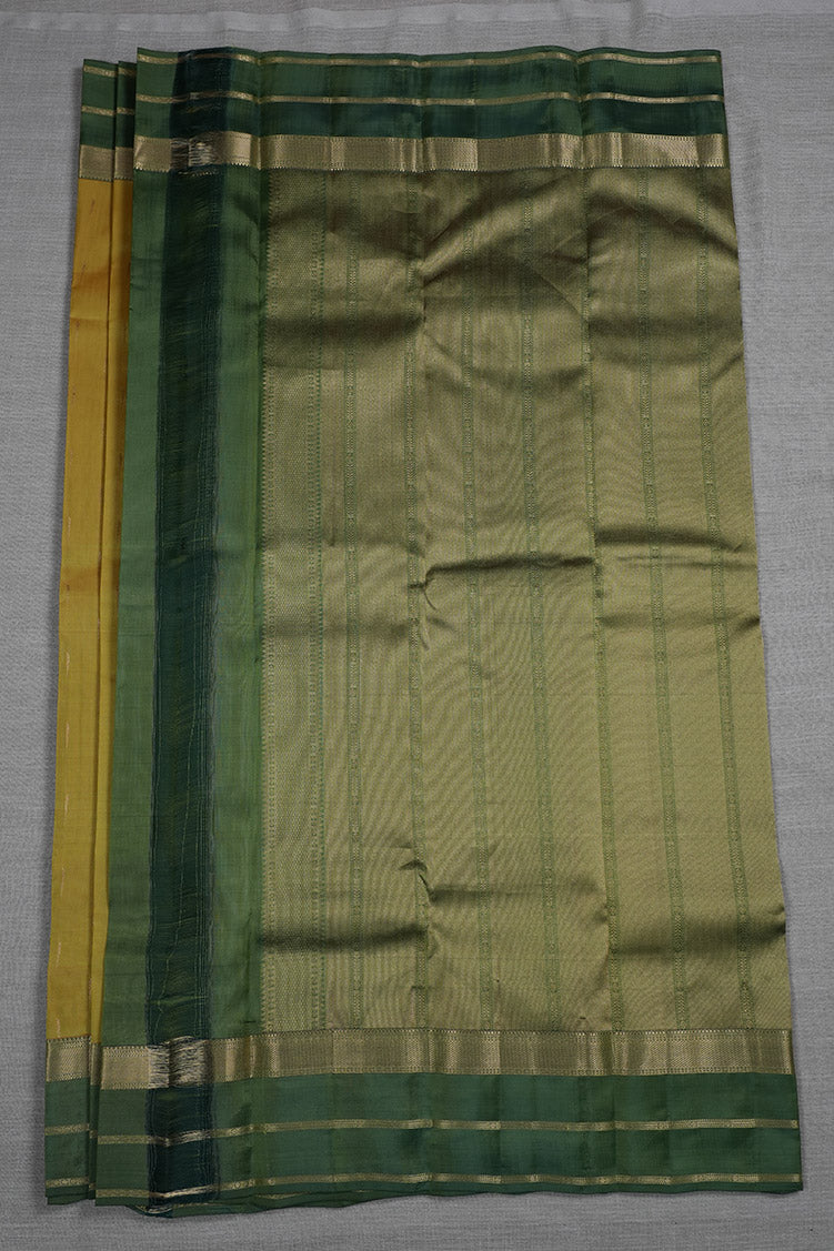 Lemon Yellow Softsilk Saree with Aqua Green Borders