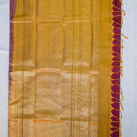 Saffron Orange Light Weight Kanchipuram Silk Saree With Red Borders