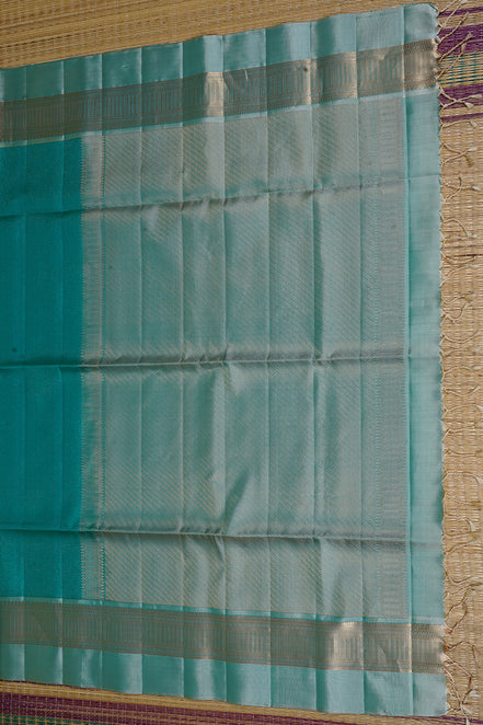 Aquamarine Blue Pure Soft Silk Saree with Mint Color Borders