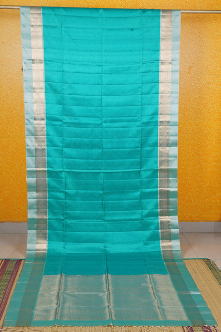 Aquamarine Blue Pure Soft Silk Saree with Mint Color Borders