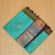 Aquamarine Blue Silkcotton Saree with Coffee Brown Borders