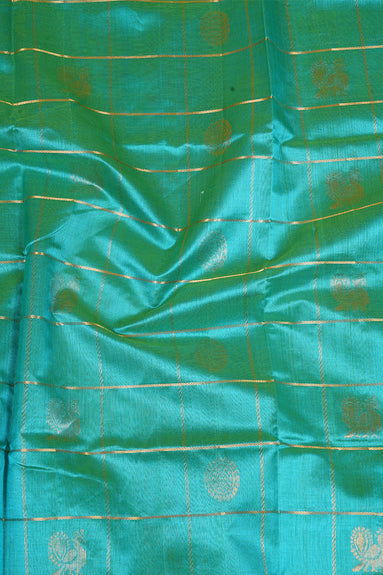 Aquamarine Blue Silkcotton Saree with Coffee Brown Borders