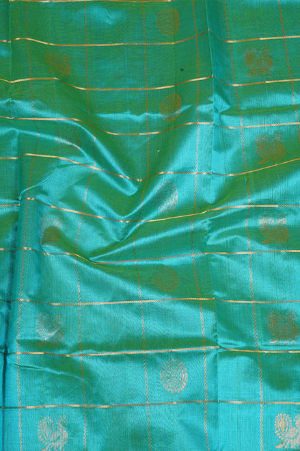 Aquamarine Blue Silkcotton Saree with Coffee Brown Borders