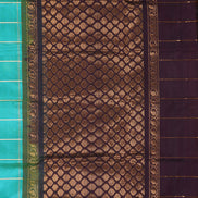 Aquamarine Blue Silkcotton Saree with Coffee Brown Borders