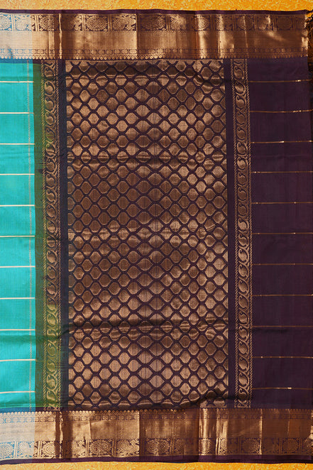 Aquamarine Blue Silkcotton Saree with Coffee Brown Borders