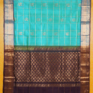 Aquamarine Blue Silkcotton Saree with Coffee Brown Borders
