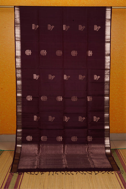 Betel Nut Brown Pure Soft Silk Saree with Almond Zari Borders