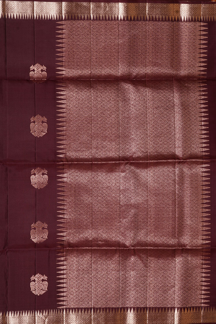 Betel Nut Brown Pure Soft Silk Saree with Almond Zari Borders