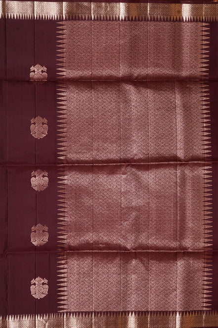 Betel Nut Brown Pure Soft Silk Saree with Almond Zari Borders