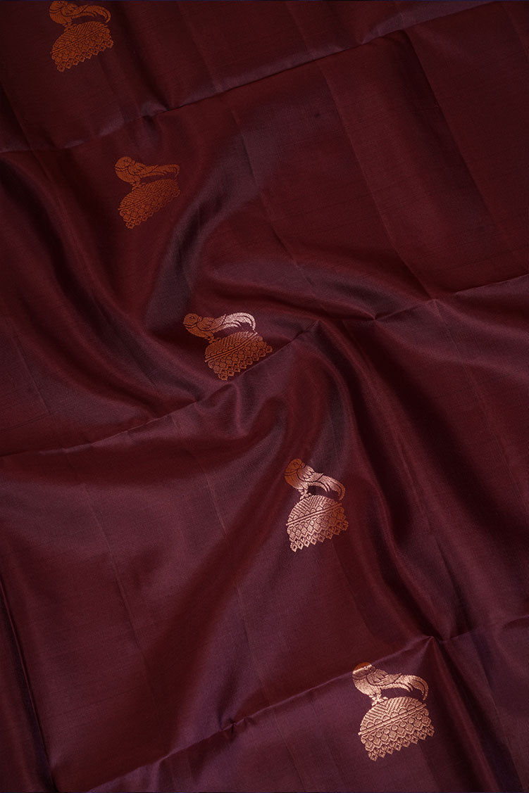 Betel Nut Brown Pure Soft Silk Saree with Almond Zari Borders