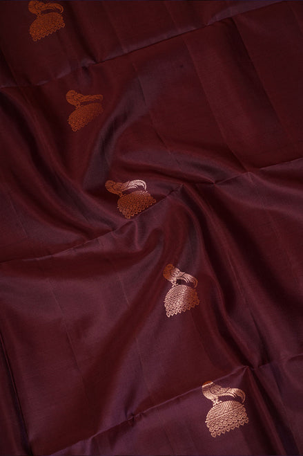 Betel Nut Brown Pure Soft Silk Saree with Almond Zari Borders