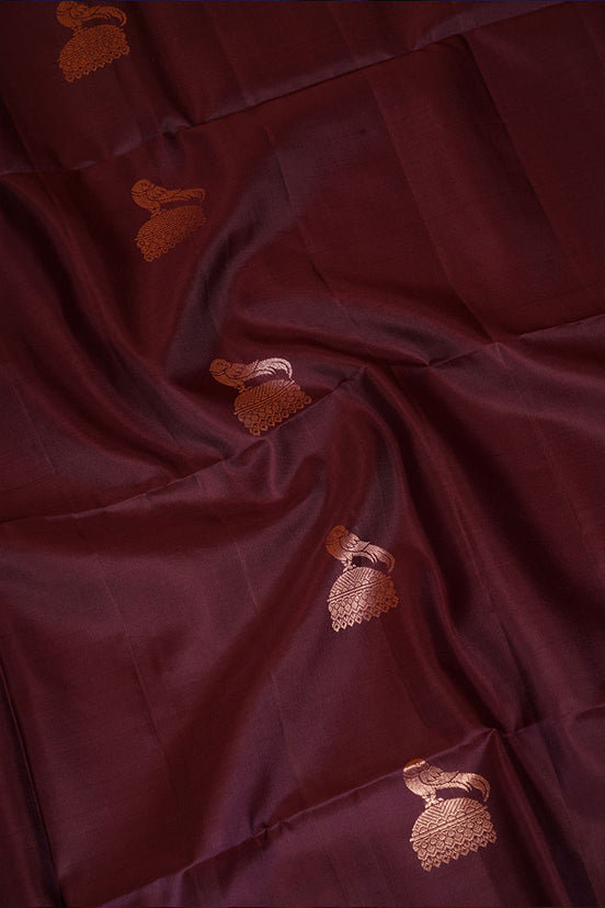 Betel Nut Brown Pure Soft Silk Saree with Almond Zari Borders