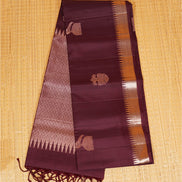 Betel Nut Brown Pure Soft Silk Saree with Almond Zari Borders