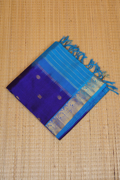 Dark Blue Silkcotton Saree with Light Blue Borders