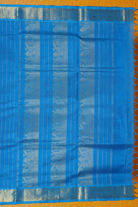 Dark Blue Silkcotton Saree with Light Blue Borders