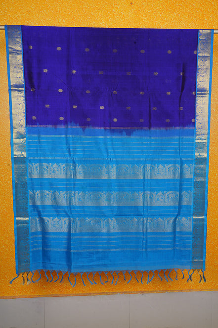Dark Blue Silkcotton Saree with Light Blue Borders