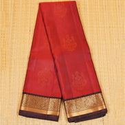 Brick Red Pure Soft Silk Saree with Coffee Brown Borders