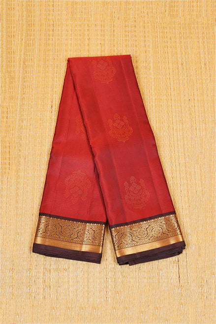 Brick Red Pure Lightweight Kanchipuram Silk Saree with Coffee Brown Borders