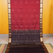 Brick Red Pure Soft Silk Saree with Coffee Brown Borders