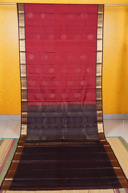 Brick Red Pure Soft Silk Saree with Coffee Brown Borders