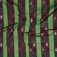 Dark Brown and Green Checked Kanchipuram Semi Soft Silk Saree
