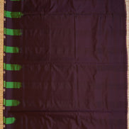 Dark Brown and Green Checked Kanchipuram Semi Soft Silk Saree