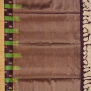 Dark Brown and Green Checked Kanchipuram Semi Soft Silk Saree