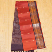 Burnt Orange Pure Soft Silk Saree with Coffee Brown Borders