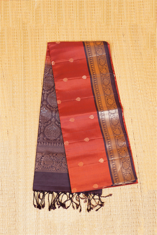 Burnt Orange Pure Lightweight Kanchipuram Silk Saree with Coffee Brown Borders