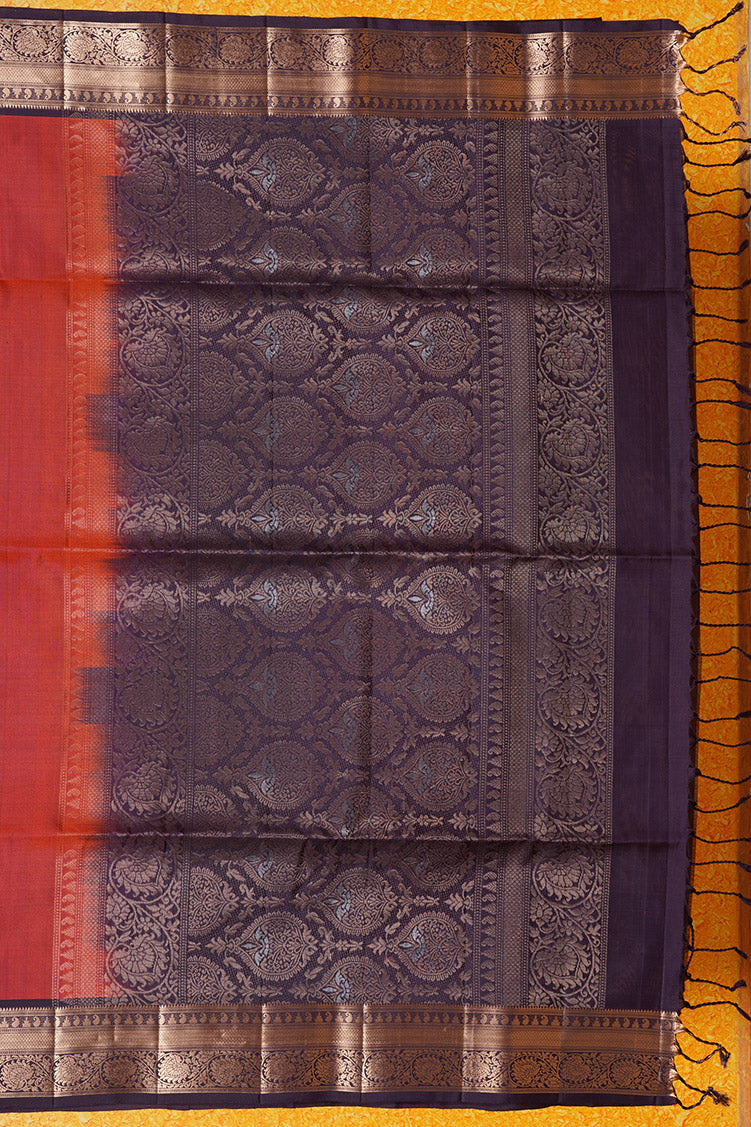 Burnt Orange Pure Soft Silk Saree with Coffee Brown Borders