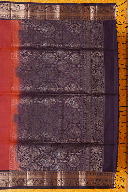 Burnt Orange Pure Soft Silk Saree with Coffee Brown Borders