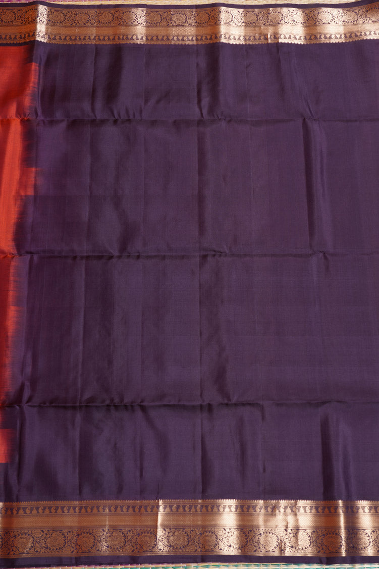 Burnt Orange Pure Soft Silk Saree with Coffee Brown Borders