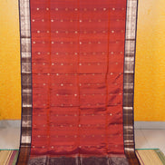 Burnt Orange Pure Soft Silk Saree with Coffee Brown Borders