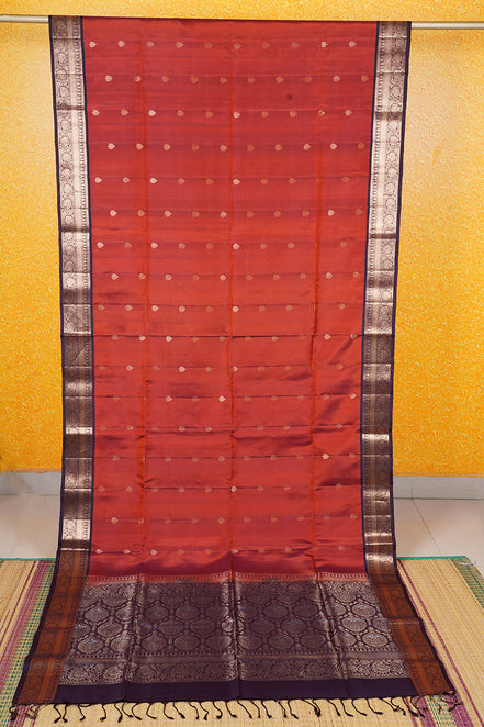 Burnt Orange Pure Soft Silk Saree with Coffee Brown Borders