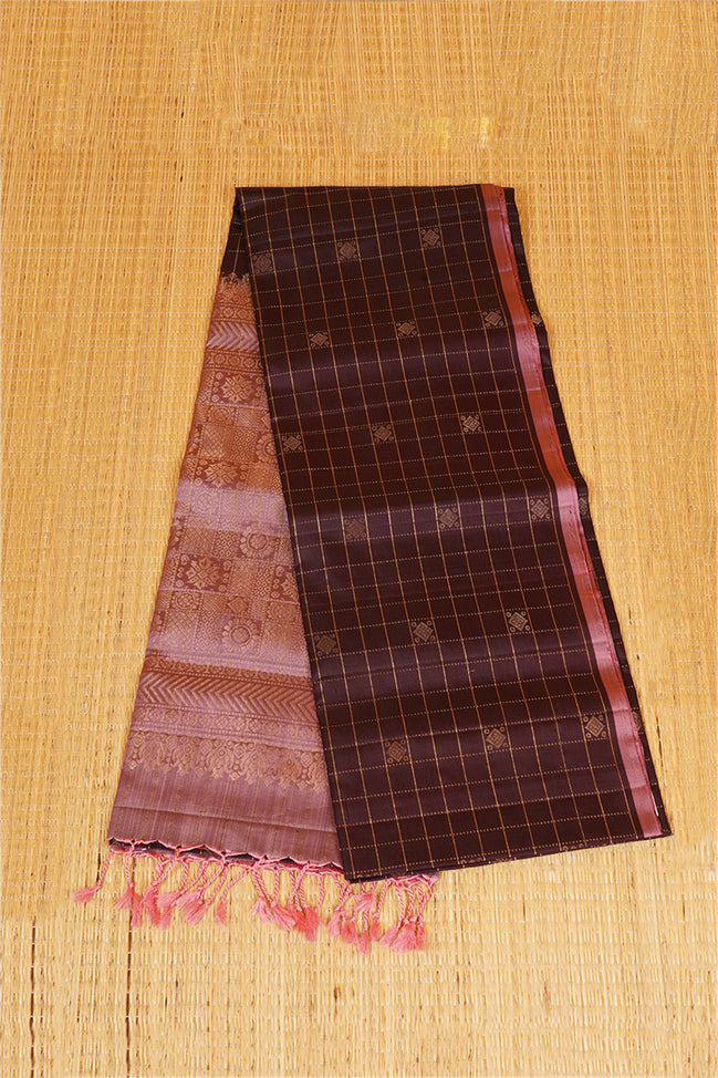 Coffee Brown  pure soft silk  Saree with  dusty pink selvedge