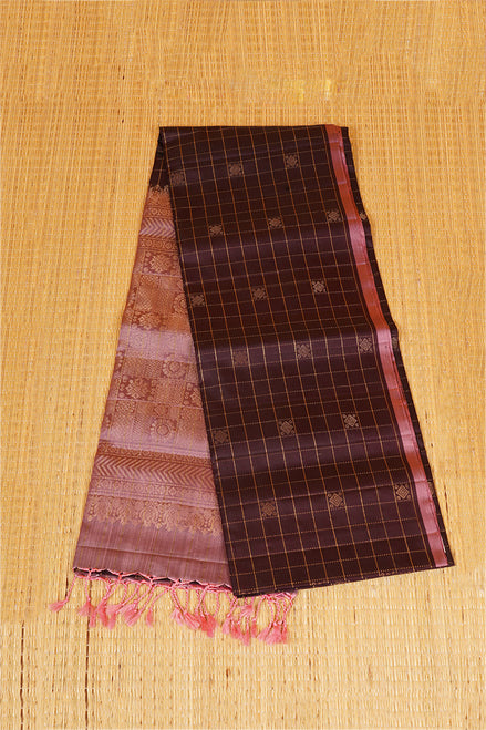 Coffee Brown  pure soft silk  Saree with  dusty pink selvedge