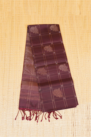 Coffee Brown Checkered Bordeless Pure Soft Silk Saree
